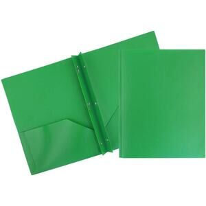 2 Pocket Durable Folders with Metal Prongs Fastener Clasps - Green - 6/Pack